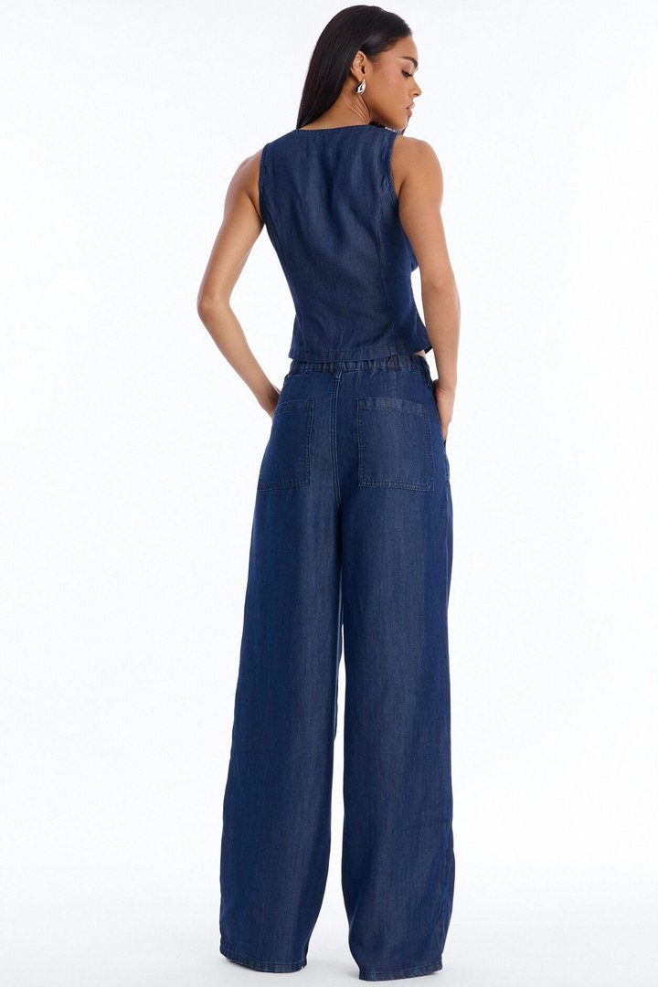 Haven Mid Rise Wide Leg Dark Chambray Pant 33″ - Rinse Blue Wash