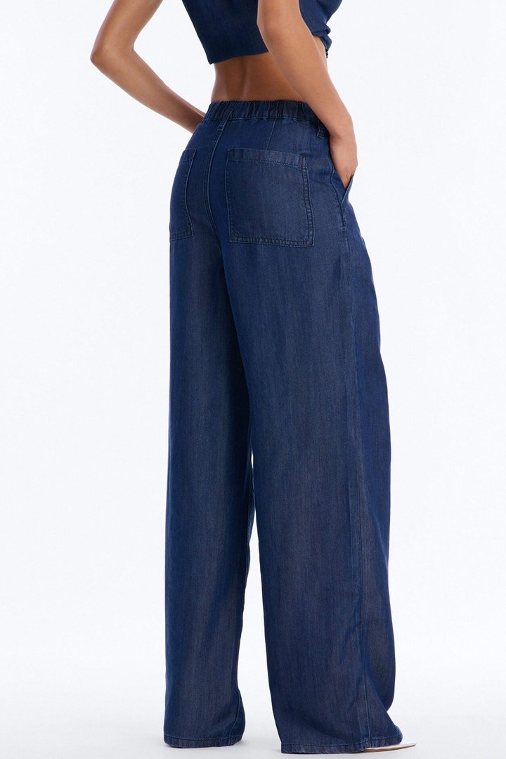 Haven Mid Rise Wide Leg Dark Chambray Pant 33″ - Rinse Blue Wash