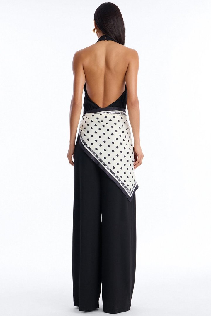 Joanne Backless Scarf Tie 2 Piece Jumpsuit Set - Black