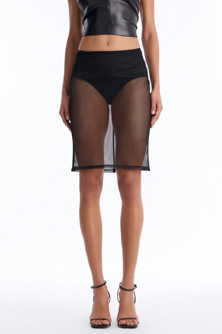 Caught Up Fishnet Midi Skirt - Black