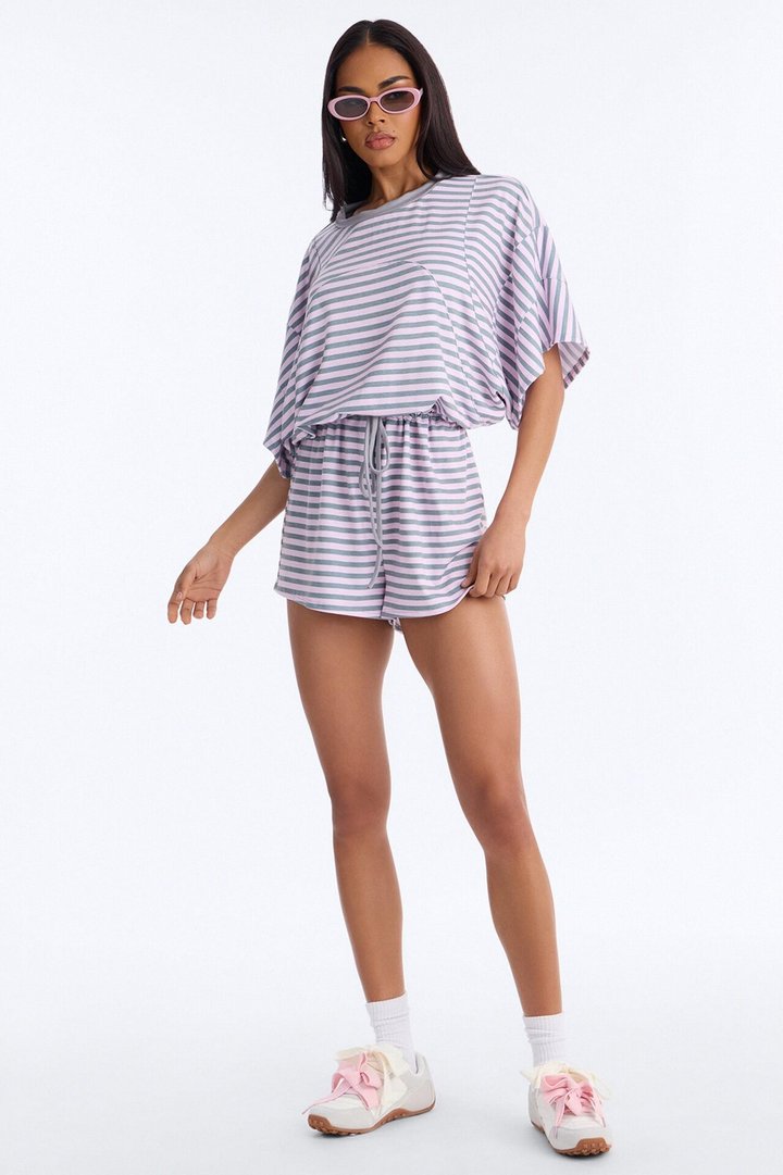 Read Between The Lines French Terry Romper - Pink