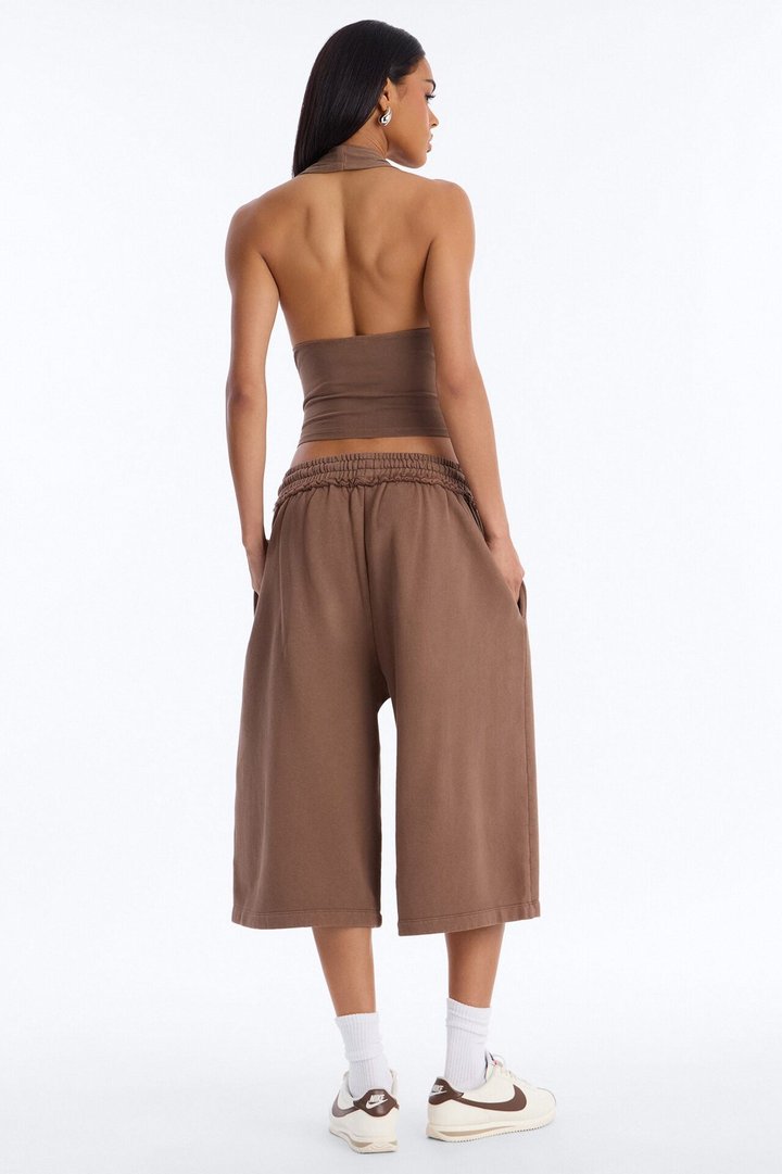 Play Hard To Get Wide Leg Jorts - Brown