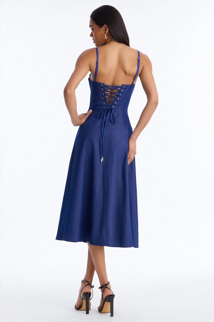 Making My Way Downtown Denim Midi Dress - Dark Wash