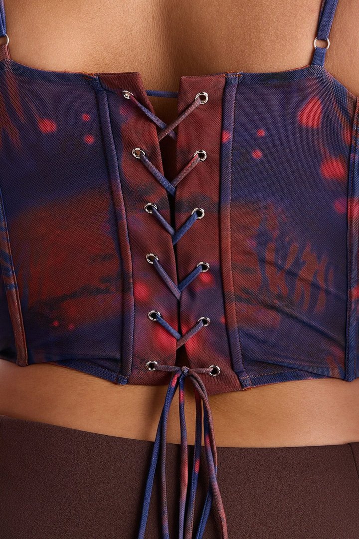 Surreal Feeling Mesh Beaded Corset Top - Blue/combo
