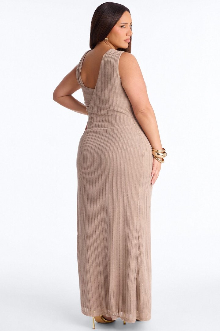Burning Romance Asymmetrical Maxi Dress - Taupe