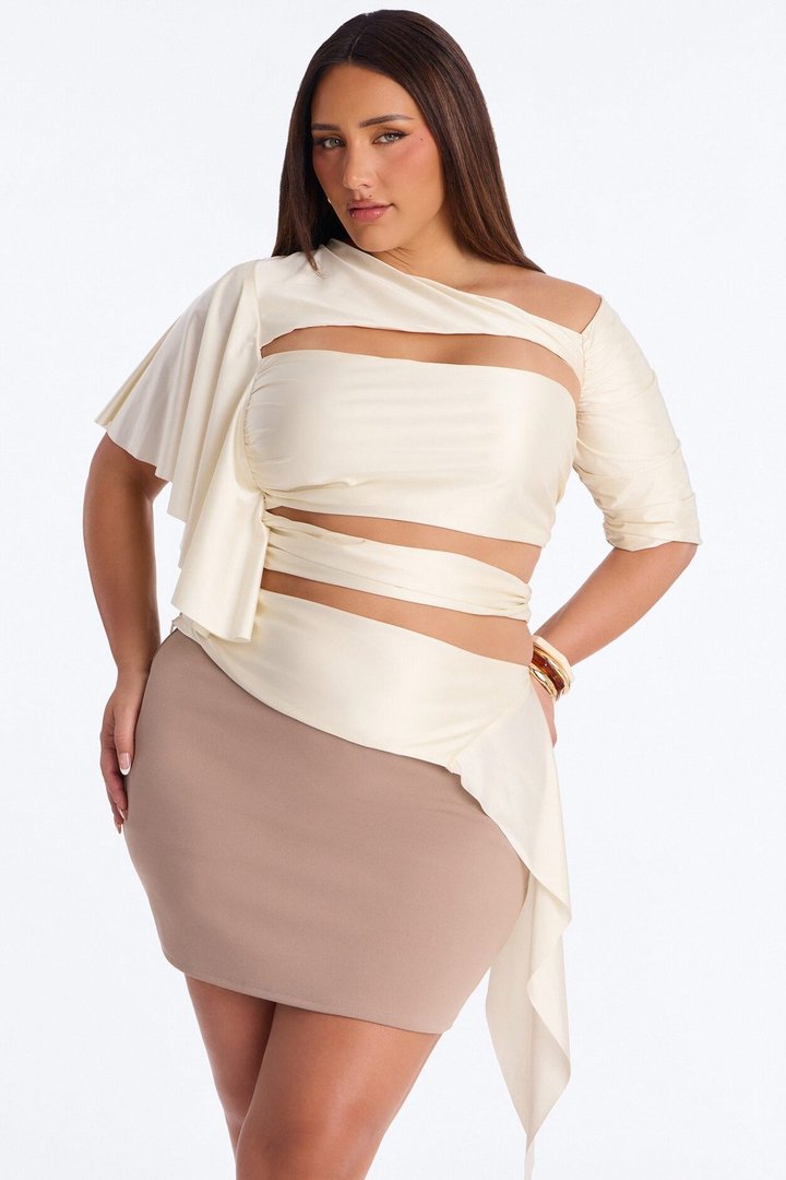 Arabella Off Shoulder Cut Out Short Sleeve top - Cream