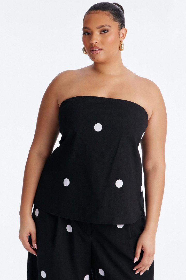 Masie Strapless Polka Dot Pant Set - Black