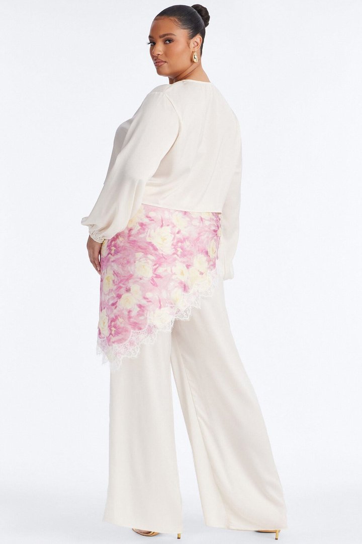 Emilia Satin Scarf Pant Set - Cream