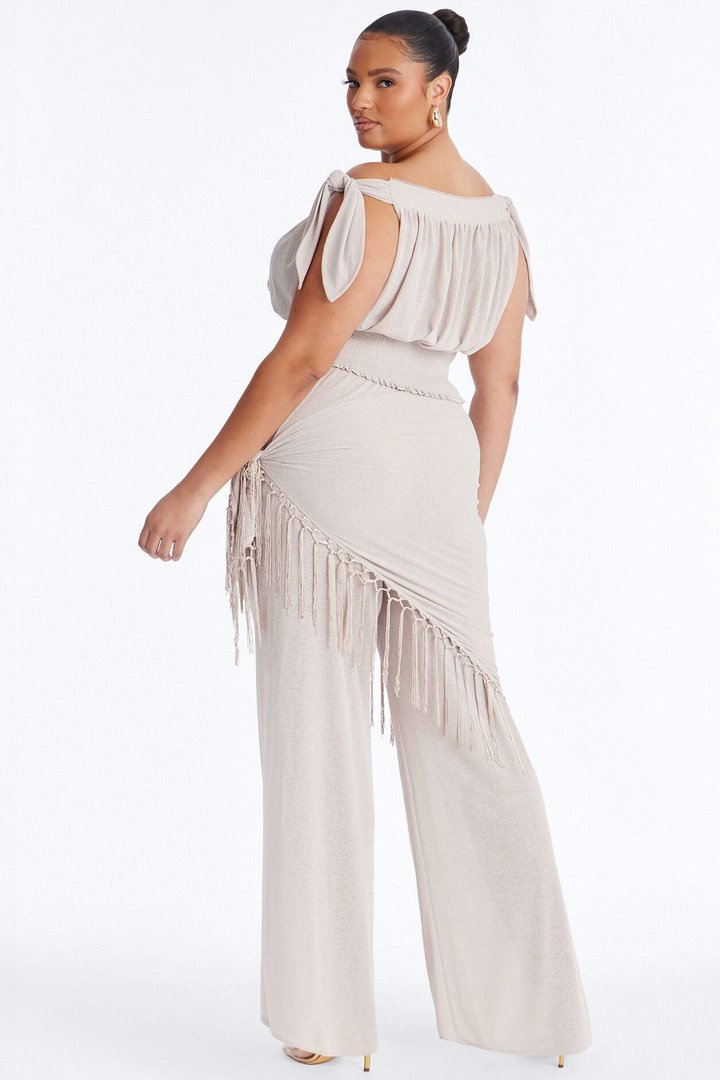 Lorraina 3 Piece Scarf Pant Set - Natural