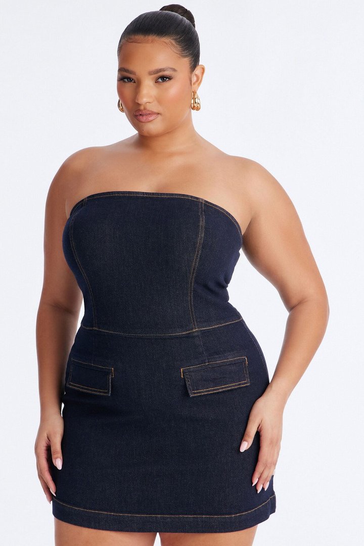 Loren Strapless Stretch Denim Mini Dress - Dark Wash