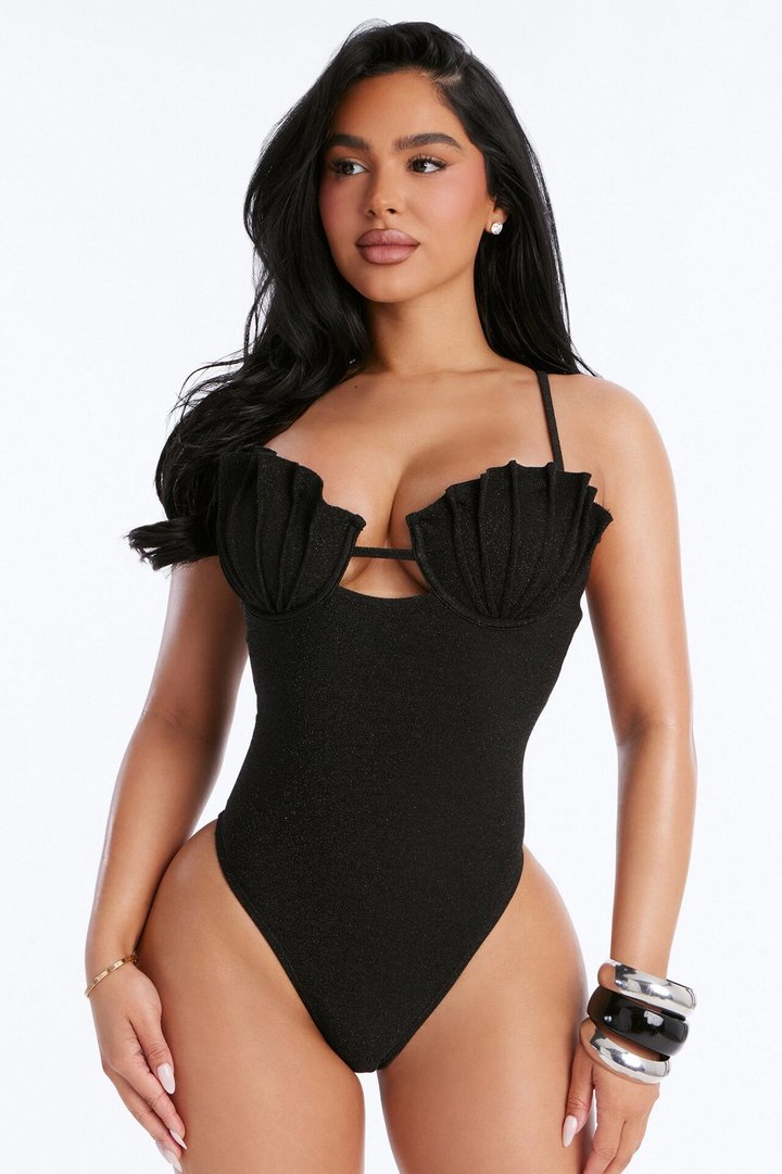 Taken By The Sea High Leg 1 Piece Swimsuit - Black