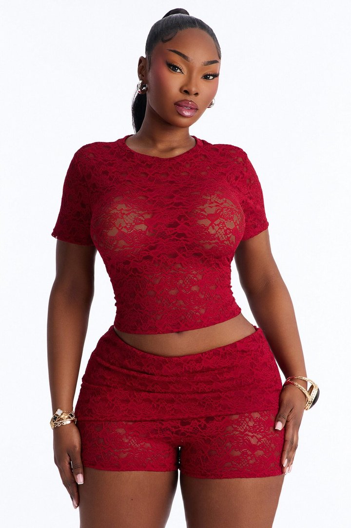Ava Lace Short Set - Red