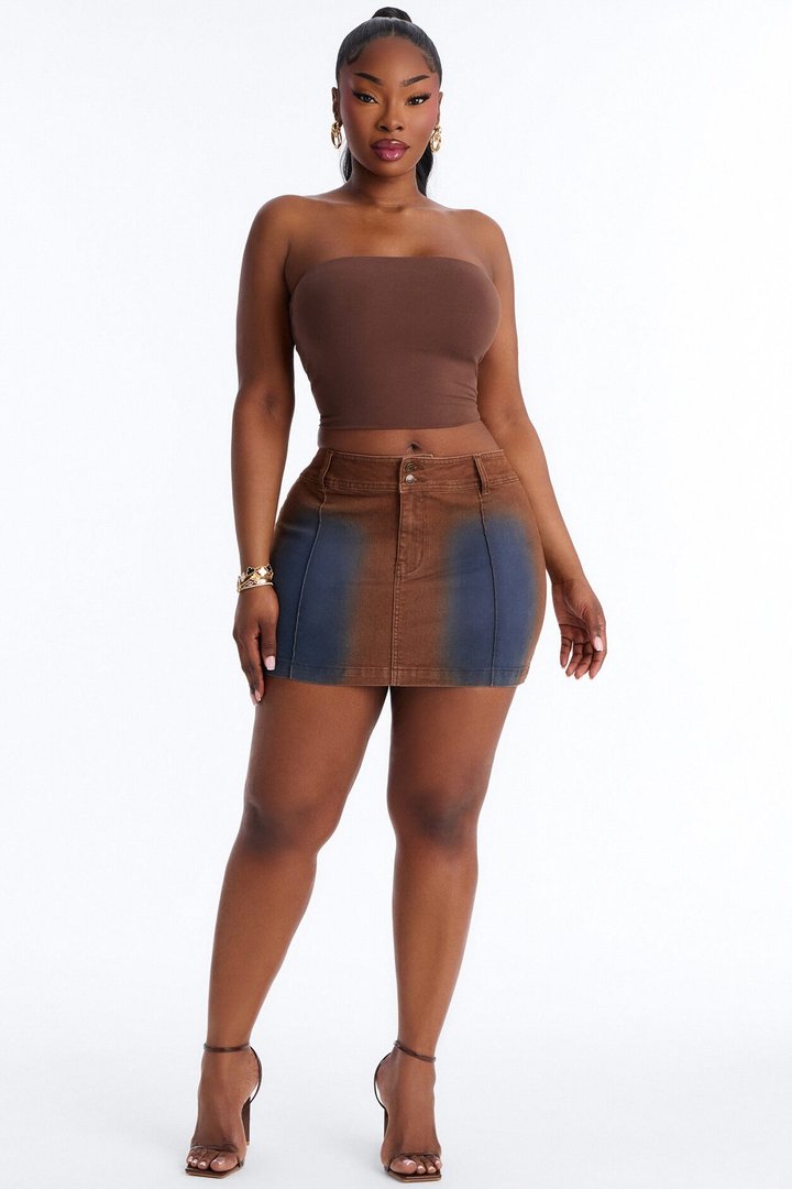 Match My Aura Tinted Denim Mini Skirt - Brown/combo