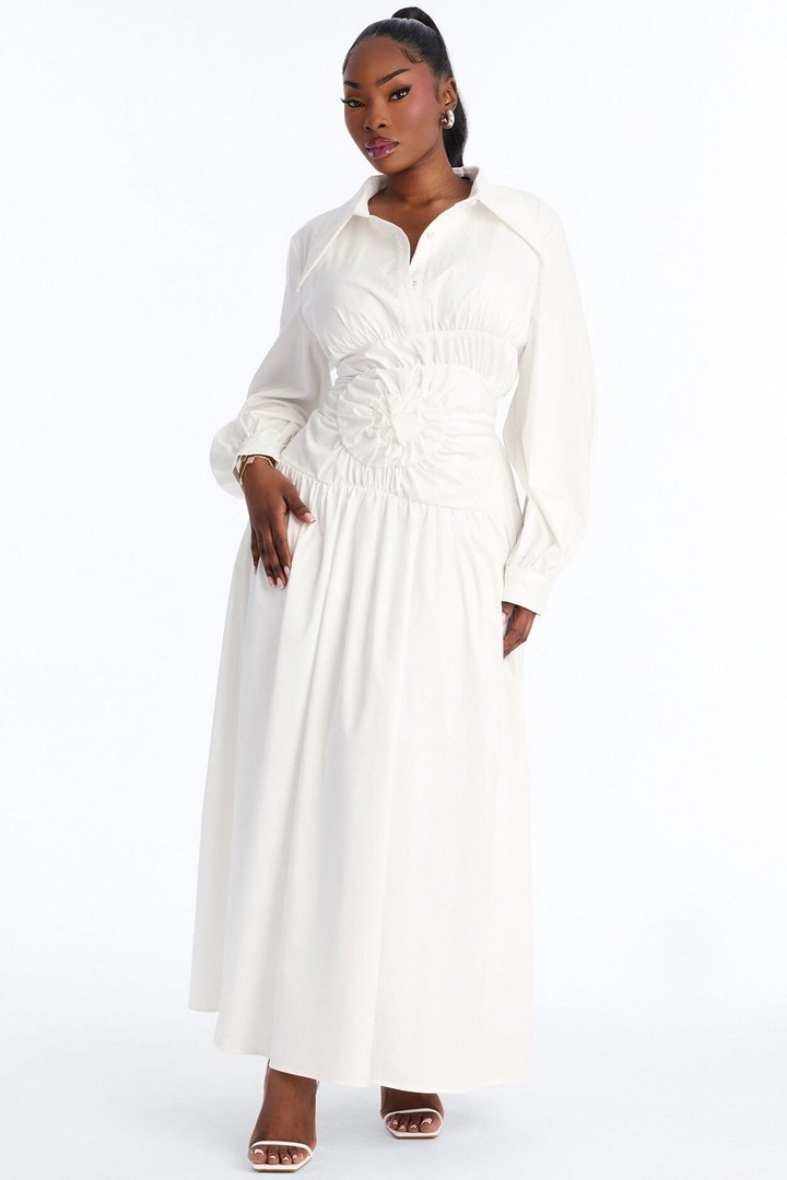 Muse In Motion Ruched Maxi Dress - White