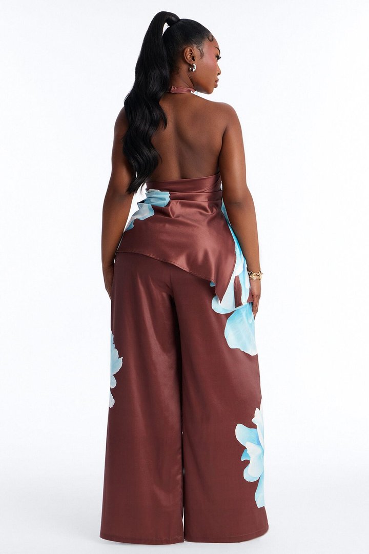 Leora Satin Drawstring Pant - Brown Combo