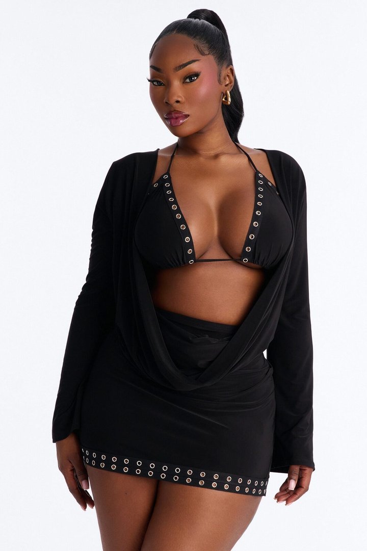 Imelda 3 Piece Mini Skirt Set - Black