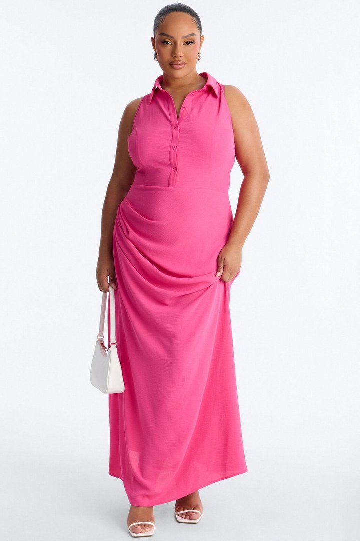 Avery Collared Maxi Dress - Pink
