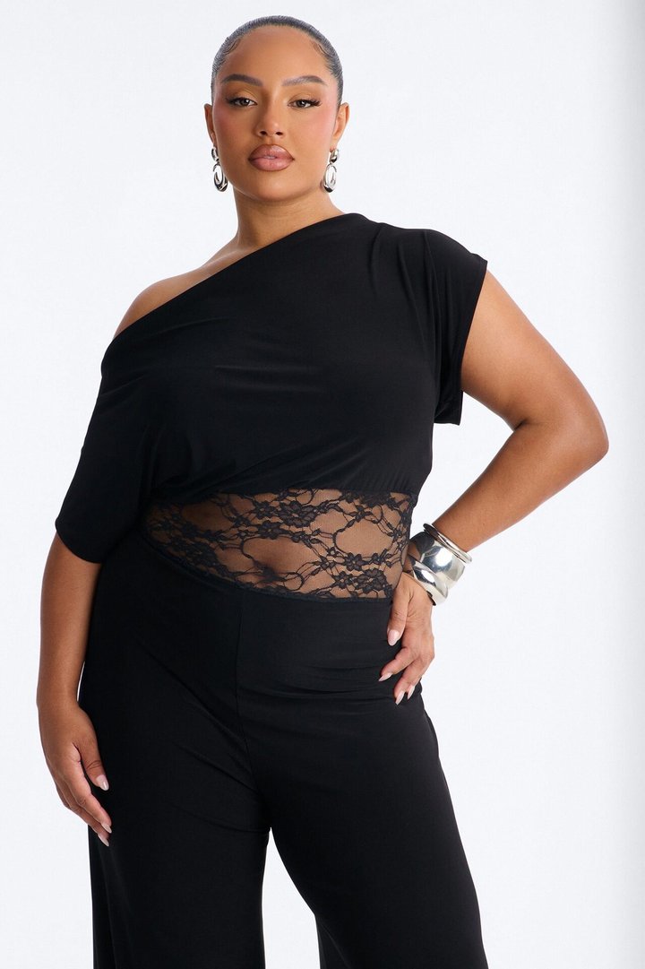 Isla Lace Trim Off Shoulder Jumpsuit - Black