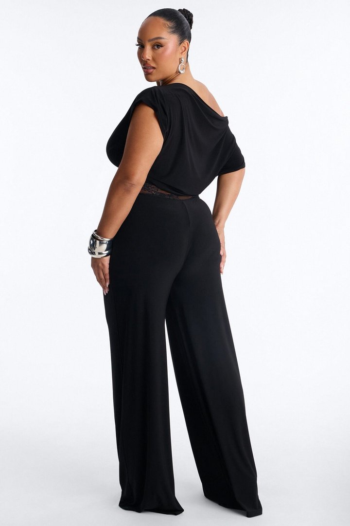Isla Lace Trim Off Shoulder Jumpsuit - Black