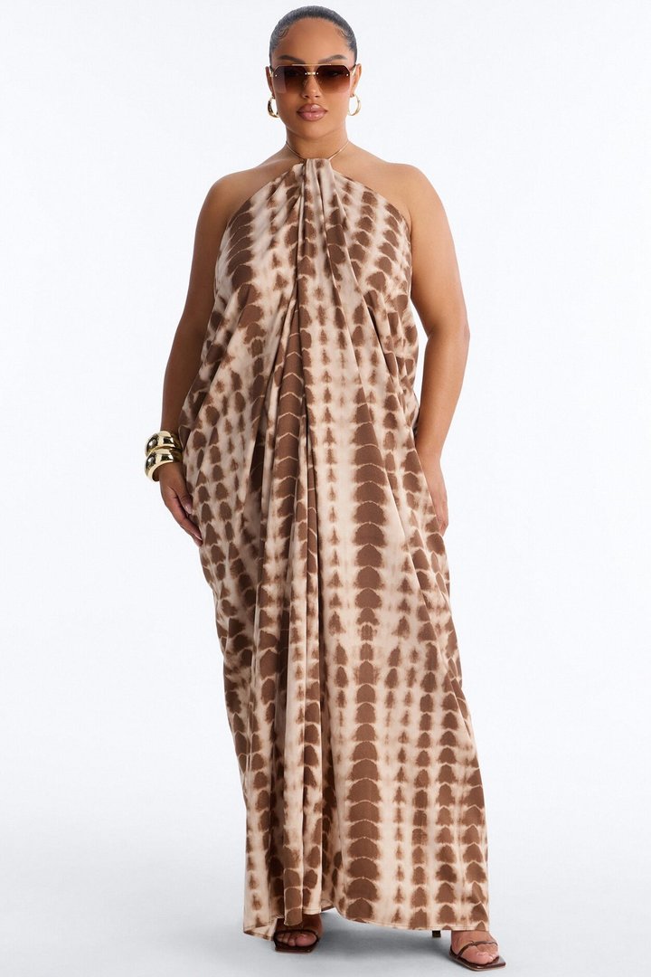 So Effortless Draped Maxi Dress - Brown/combo