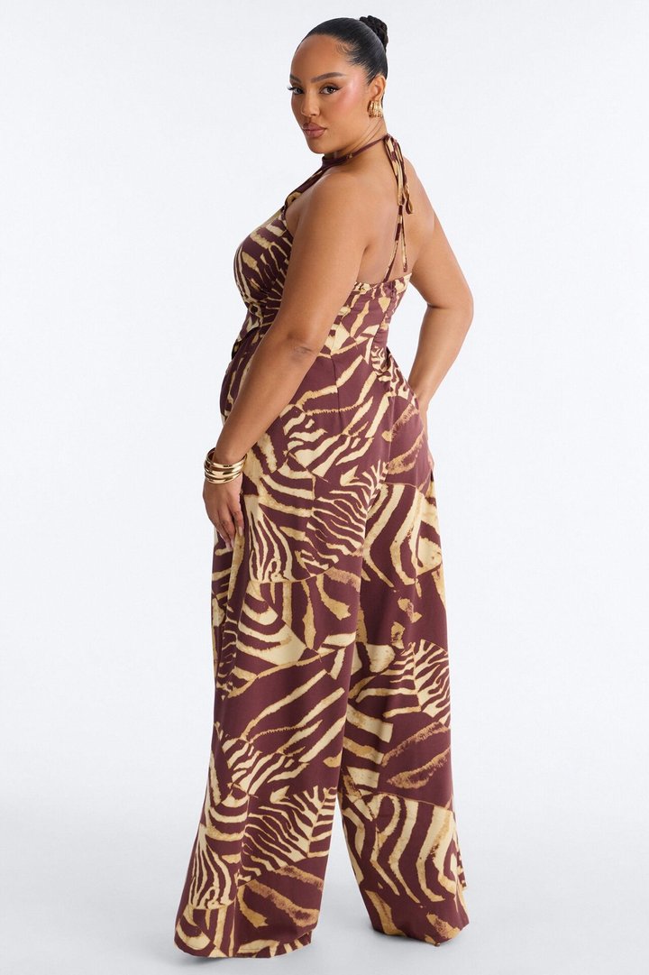 Mara Halter Wide Leg Jumpsuit - Brown/combo