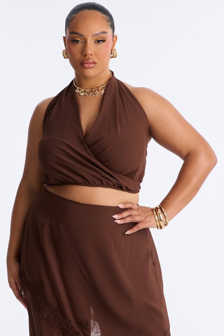 Current Mood Chiffon Halter Pant Set - Brown