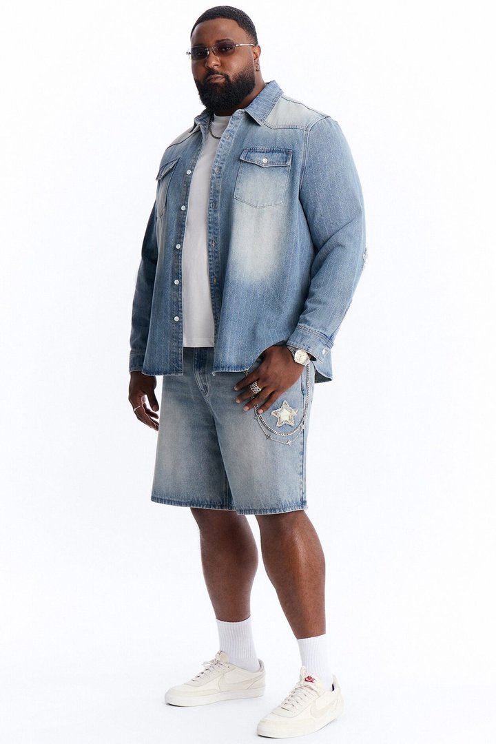 Relaxed Fragmented Star Gaze Denim Short - Vintage Blue Wash