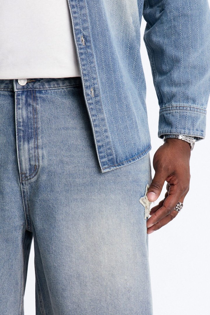 Relaxed Fragmented Star Gaze Denim Short - Vintage Blue Wash