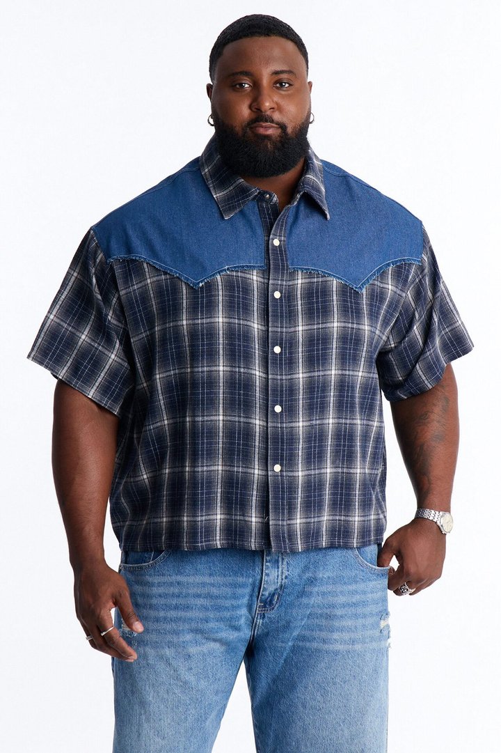 Sundown Mixed Media Button Up Shirt - Black