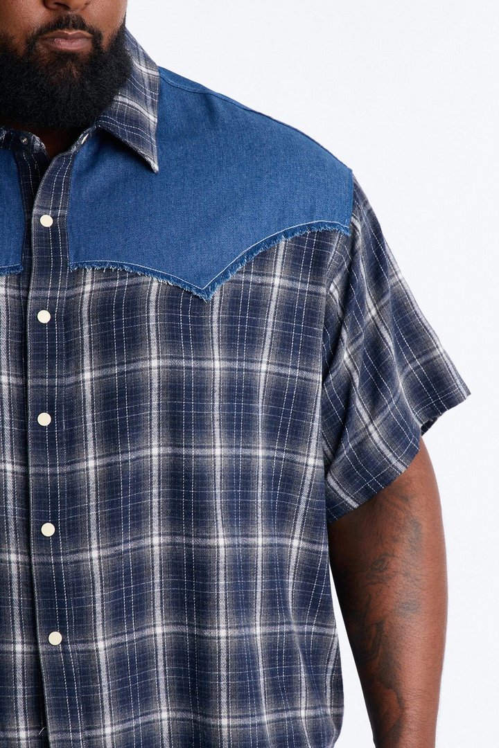 Sundown Mixed Media Button Up Shirt - Black