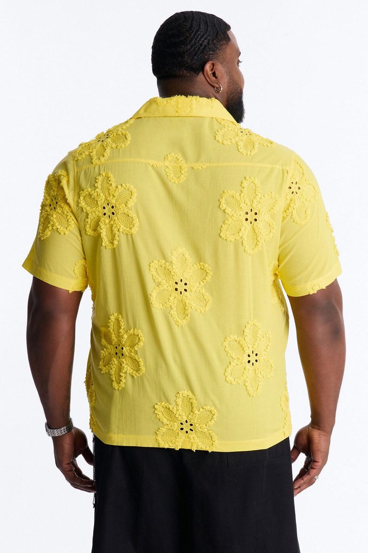 Dusty Bloom Cuban Collar Shirt - Mustard