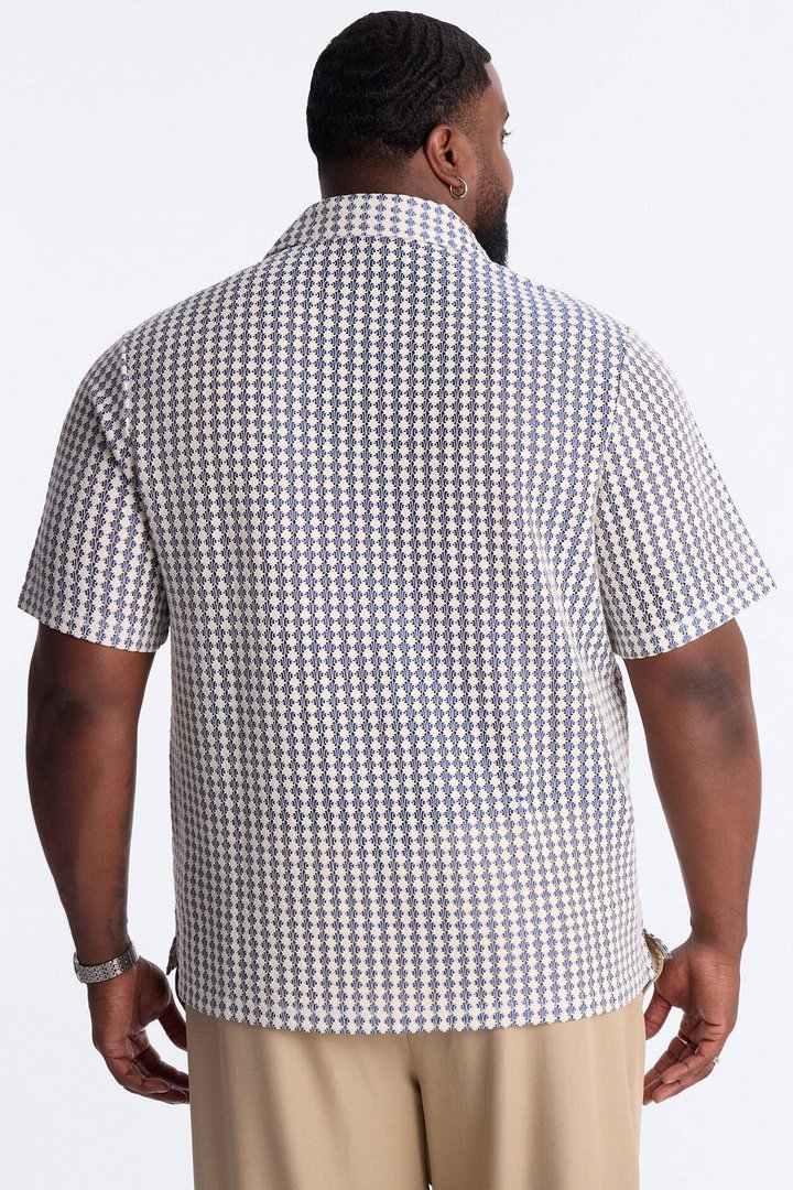 Skypuff Cloud Short Sleeve Cuban Collar Button Up Shirt - Blue