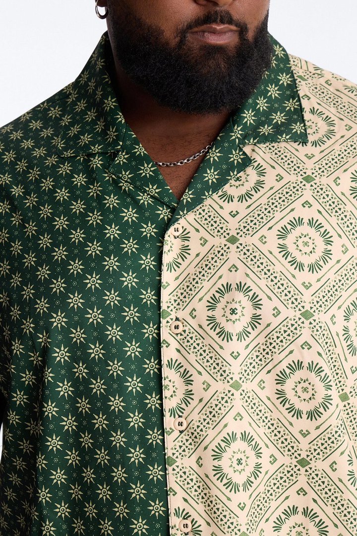 Driftwood Cuban Collar Button Up Shirt - Green