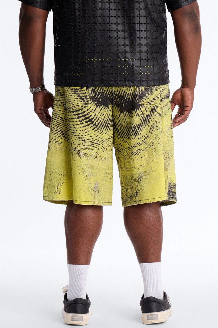 Baggy All The Wavez Printed Denim Short - Neon Yellow