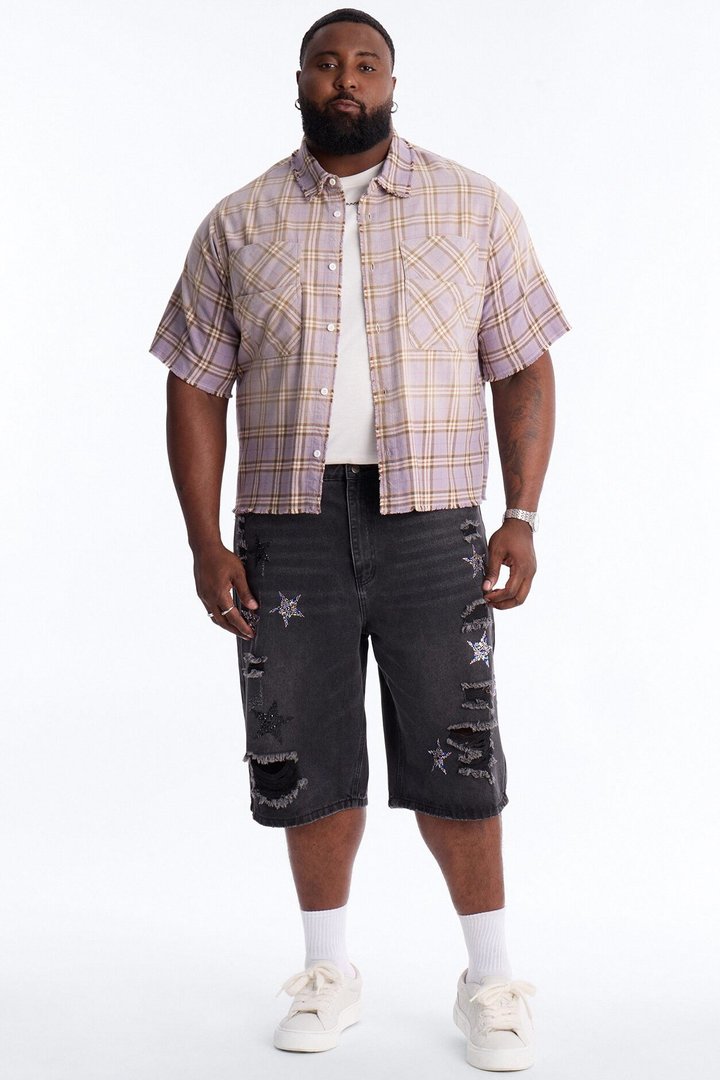 Cropped Gotta Move Flannel Button Up Shirt - Purple