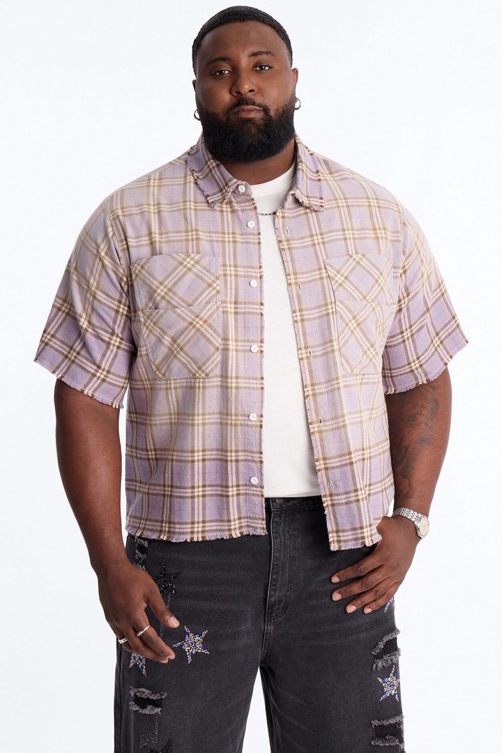 Cropped Gotta Move Flannel Button Up Shirt - Purple