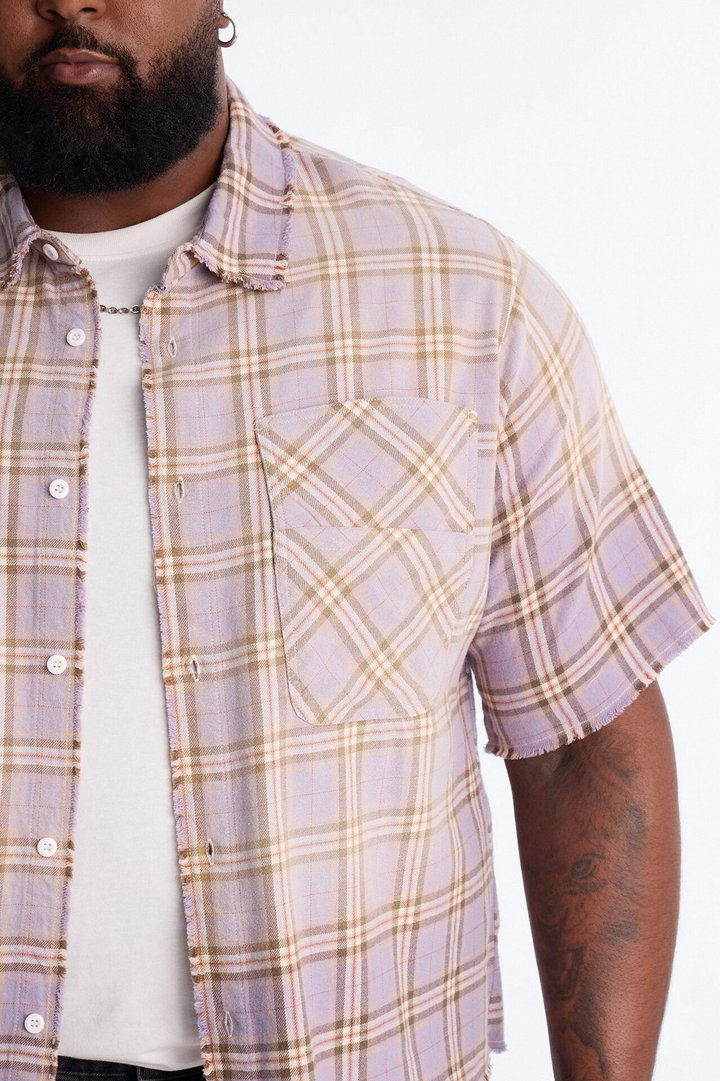 Cropped Gotta Move Flannel Button Up Shirt - Purple