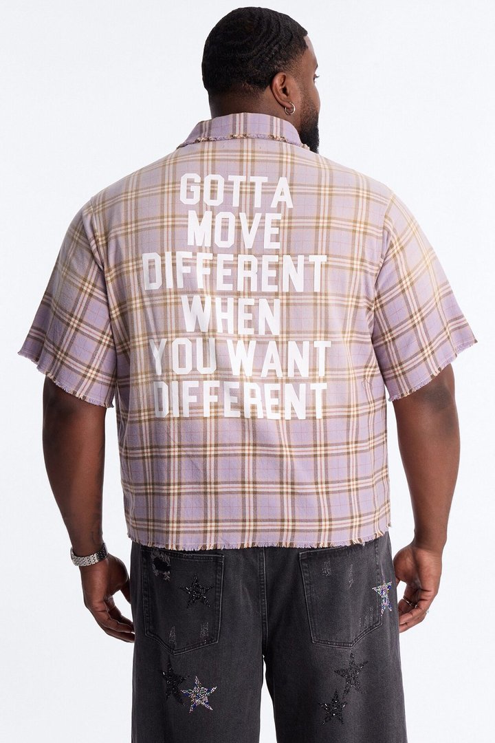Cropped Gotta Move Flannel Button Up Shirt - Purple