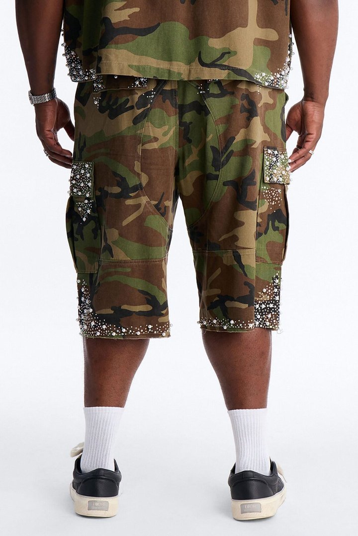 Baggy Pearl World Embellished Short - Camouflage