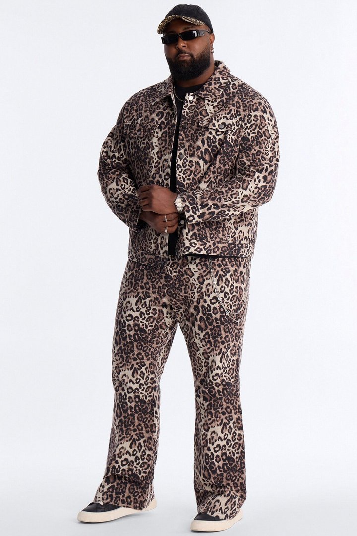 Marcy Wild Leopard Print Trucker Jacket - Brown