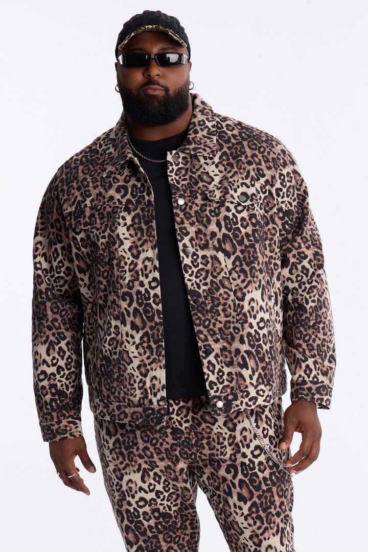 Marcy Wild Leopard Print Trucker Jacket - Brown