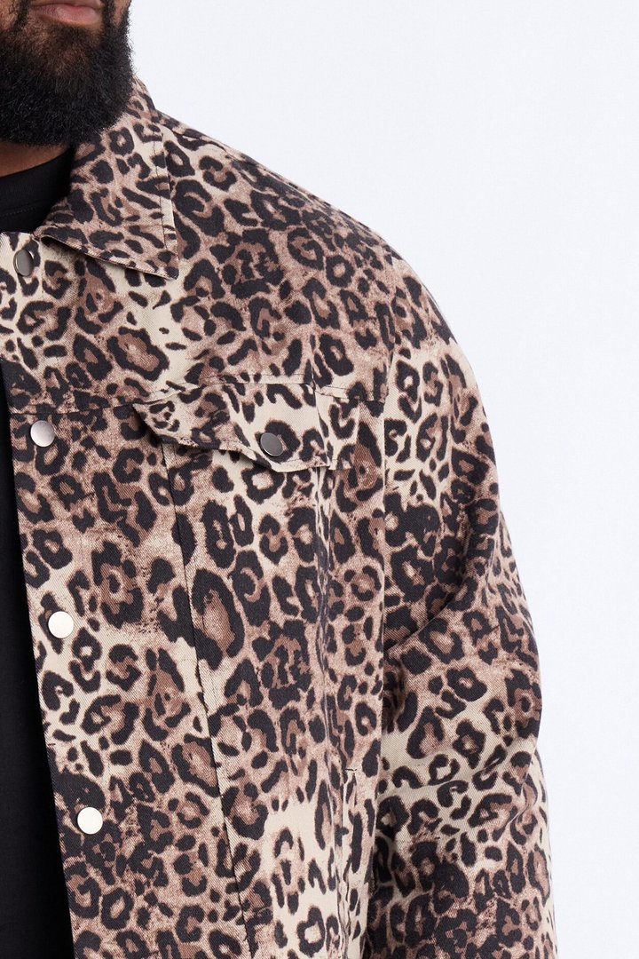 Marcy Wild Leopard Print Trucker Jacket - Brown