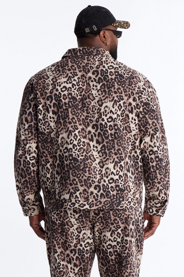 Marcy Wild Leopard Print Trucker Jacket - Brown