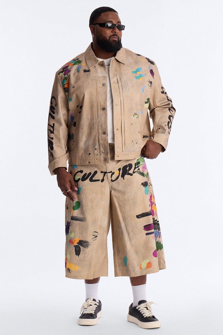 Super Baggy Culture Society Paint Splatter Short - Khaki