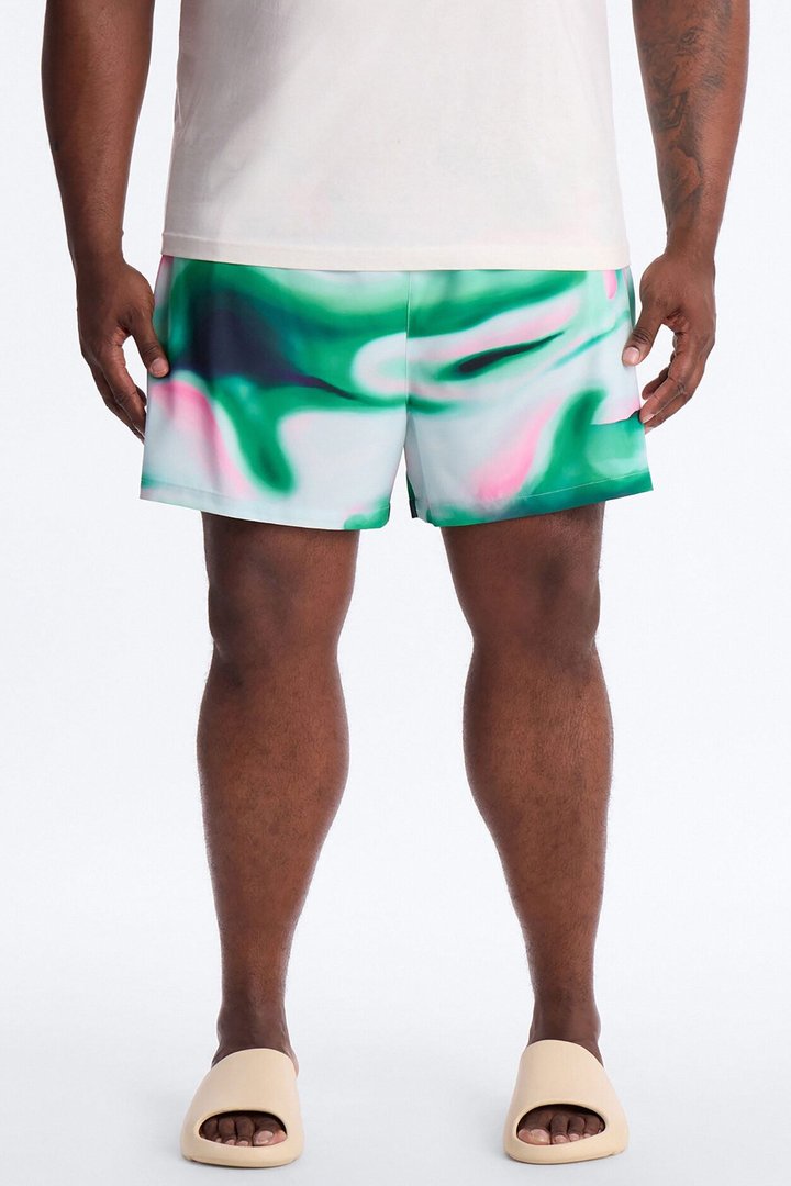 Relaxed Futuristic Abstract Acid Blur Swim Trunk 4″ - Green