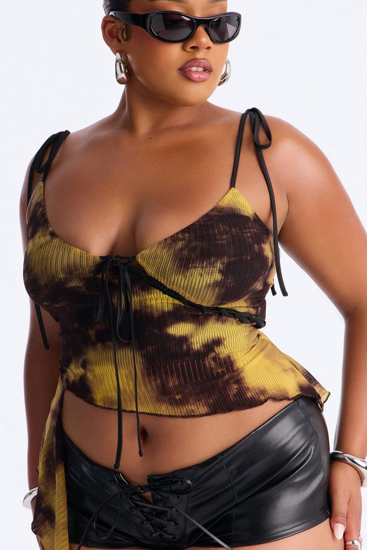 Motion Blur Abstract Mesh Tank Top - Yellow/combo