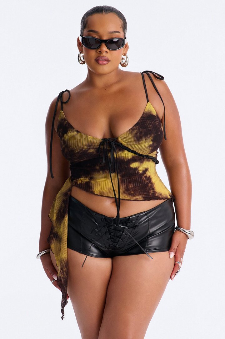 Motion Blur Abstract Mesh Tank Top - Yellow/combo