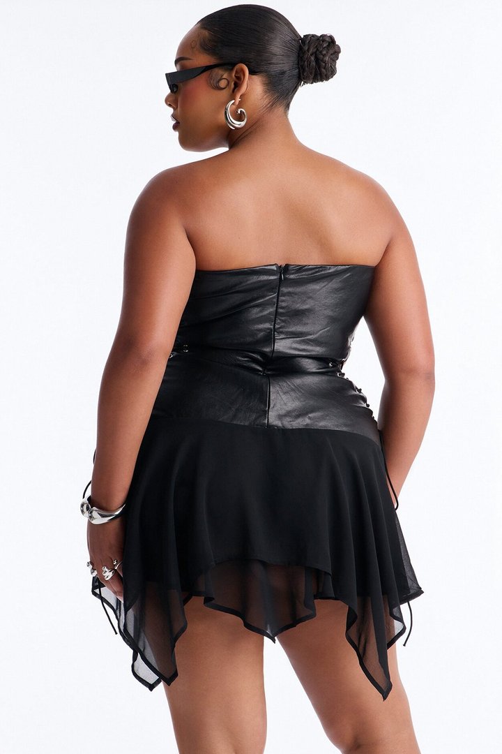 Electric Faux Leather Strapless Mini Dress - Black