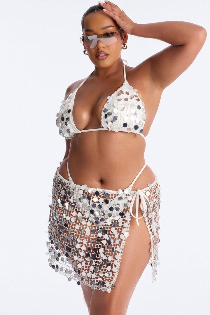 Drinks On The Beach Bikini And Coverup Skirt Set - Silver