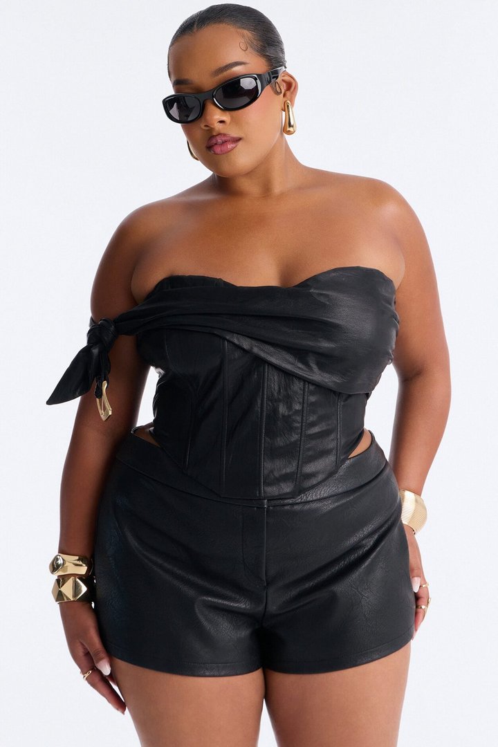 Siren Faux Leather Corset Top - Black